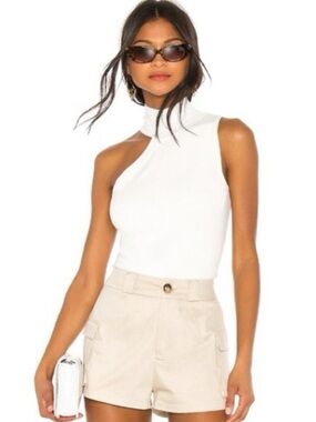 superdown Asymmetric Mock Neck Tank Top - White